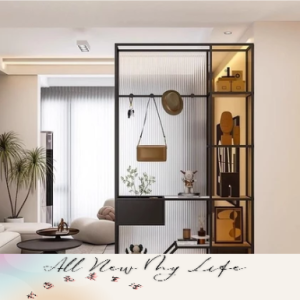 現代輕奢屏風隔斷客廳長虹玻璃裝飾簡約玄關櫃置物架一體