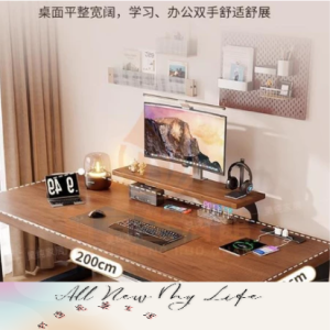 卧室簡易長辦公桌 實木電腦桌 電腦桌帶增高架