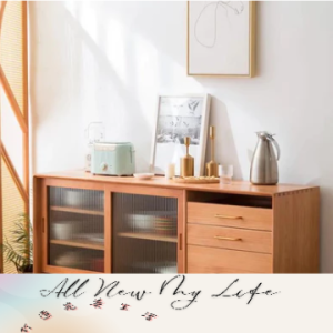 現代簡約餐邊櫃 實木推拉門櫥櫃 靠牆置物架日式碗櫃