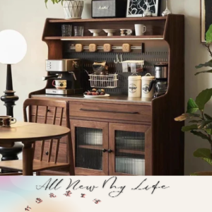 北歐黑胡桃色餐邊櫃 客廳靠牆收納櫃 實木咖啡櫃 茶水櫃