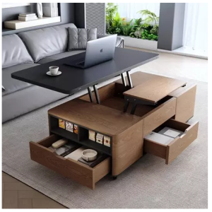 多功能岩板升降茶几餐桌一體兩用二合一小戶型家用帶凳客廳可移動