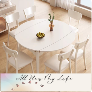 奶油風伸縮岩板餐桌椅組合/折疊飯桌/方桌圓桌秒切換