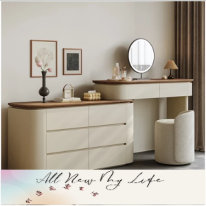 梳妝台/實木梳妝台/ 轉角化妝台可伸縮化妝桌斗櫃化妝台一體胡桃木紋檯面