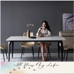 義式輕奢亮光巖板餐桌家用小戶型長方形飯桌現代簡約餐桌椅組合